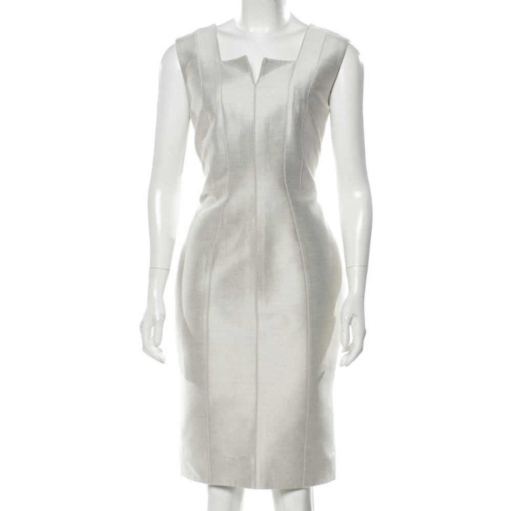 Carolina Herrera Square Neckline Midi Length Silk Cotton blend Dress